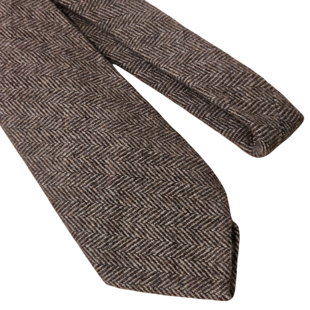 Polo Ralph Lauren Necktie Mens Brown Herringbone 100% Cashmere Handmade USA Vtg